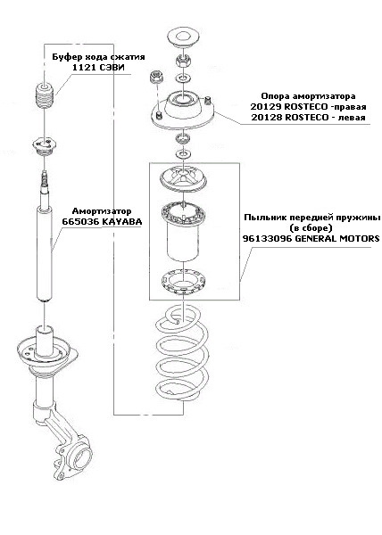 Схема переднего амортизатора шевроле ланос - 95 фото
