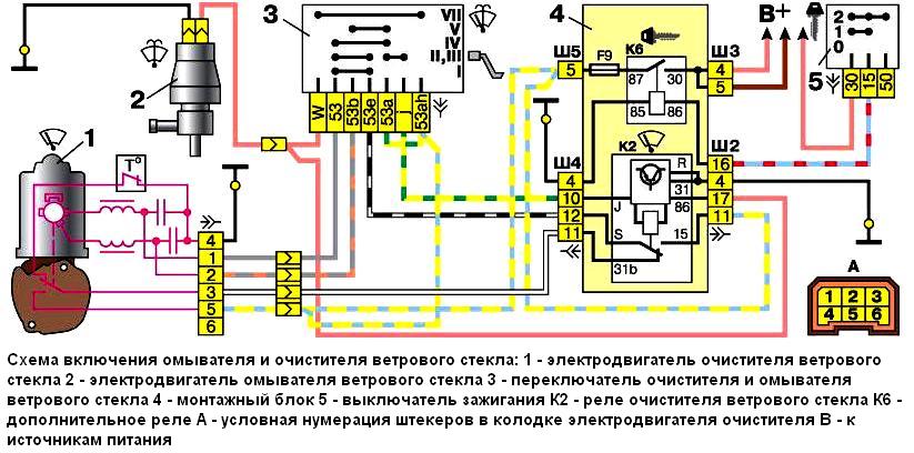 Схема включения заднего «дворника» (очистителя и омывателя заднего стекла) ваз 2108, 2109